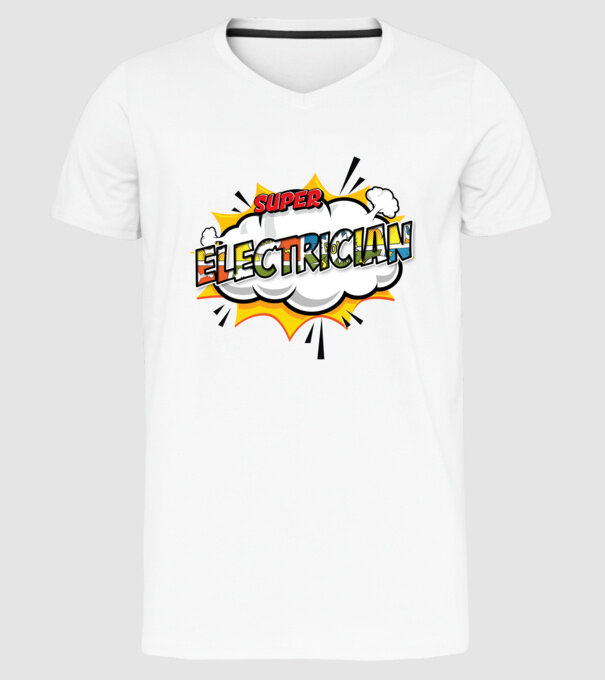 Super Electrician model alb pe tricou