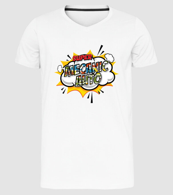 Super mecanic auto model alb pe tricou