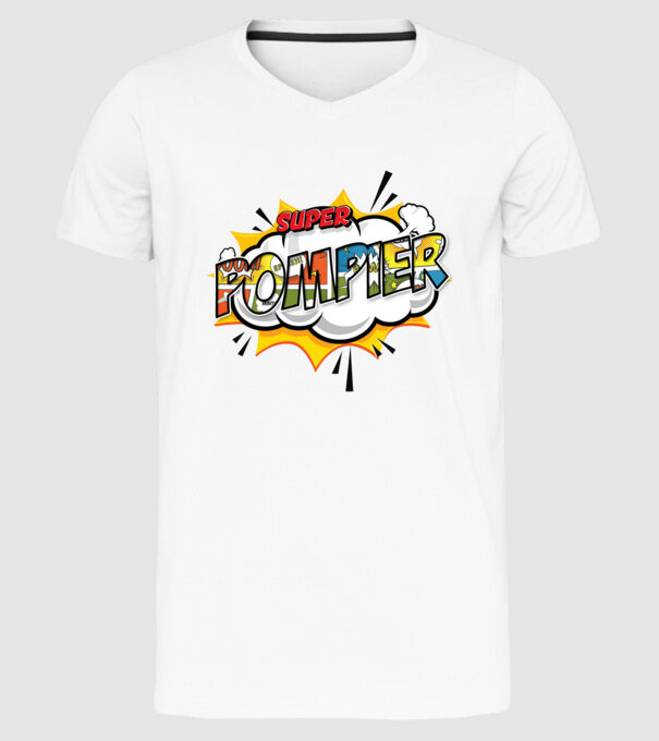 Super Pompier model alb pe tricou