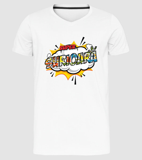 Super Surioară model alb pe tricou