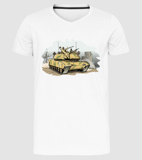 Tancuri model alb pe tricou
