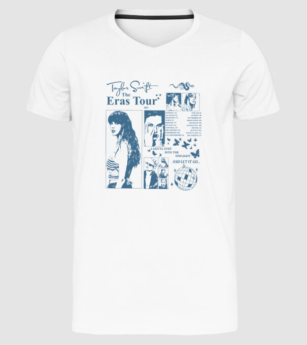 Taylor Swift ERAS print blue model alb pe tricou