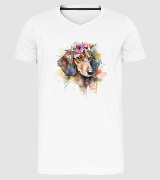 Teckel model alb pe tricou
