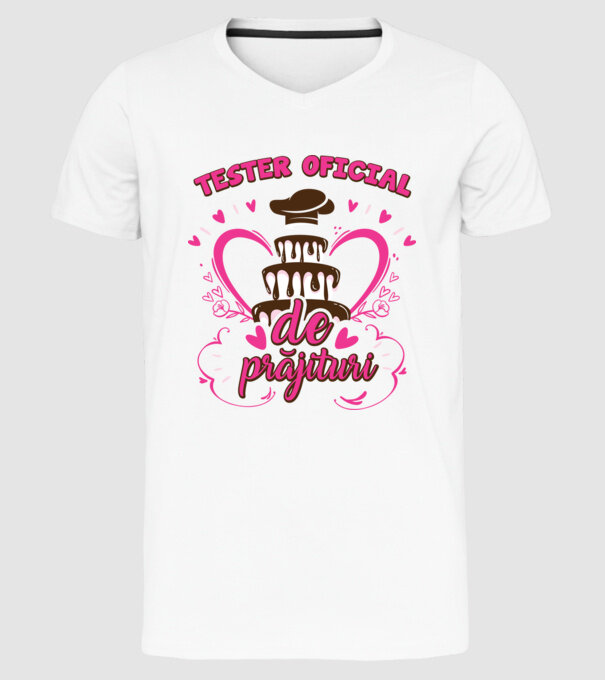 tester oficial de prăjituri model alb pe tricou