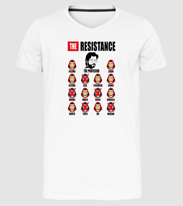 the resistance la casa de papel white model alb pe tricou