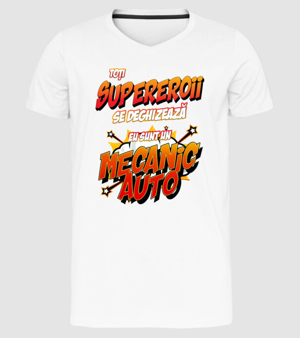 Toți supereroii se deghizează, eu sunt un mecanic auto model alb pe tricou
