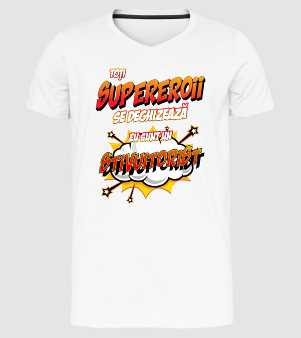 Toți supereroii se deghizează, eu sunt un stivuitorist model alb pe tricou