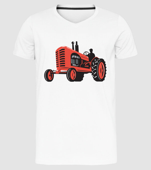 TRACTOR model alb pe tricou