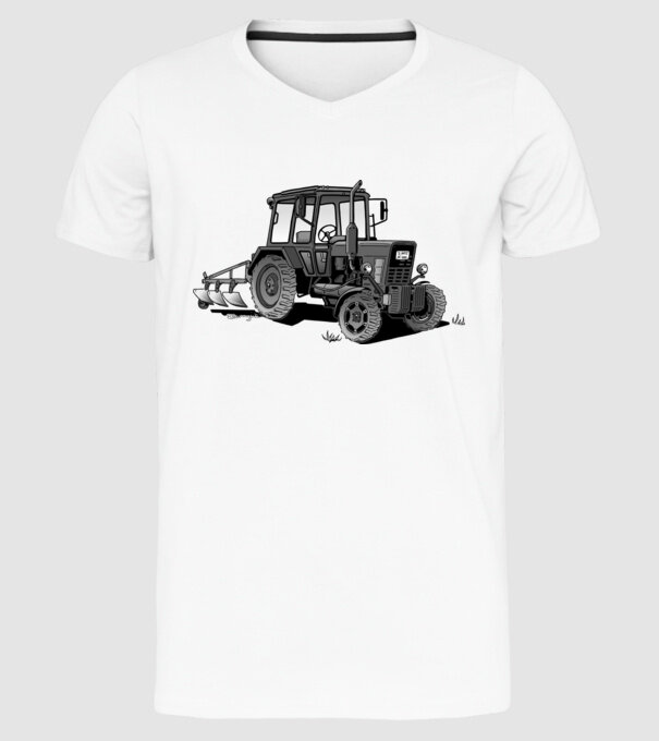 TRACTOR model alb pe tricou