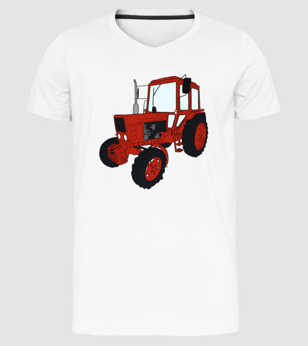 TRACTOR model alb pe tricou