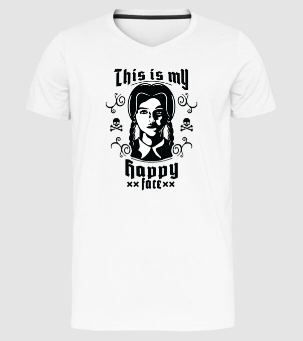 WEDNESDAY This is my happy face model alb pe tricou