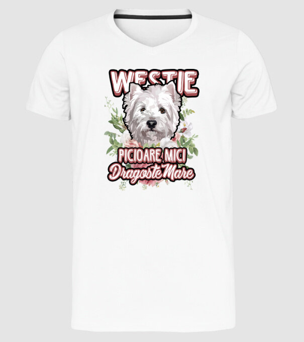 Westie picioare mici dragoste mare model alb pe tricou