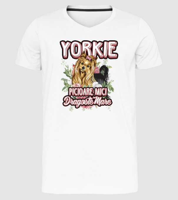 Yorkie - picioare mici dragoste mare model alb pe tricou