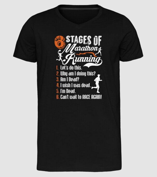 6 stages of marathon model negru pe tricou
