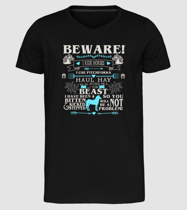 Beware i ride horses model negru pe tricou
