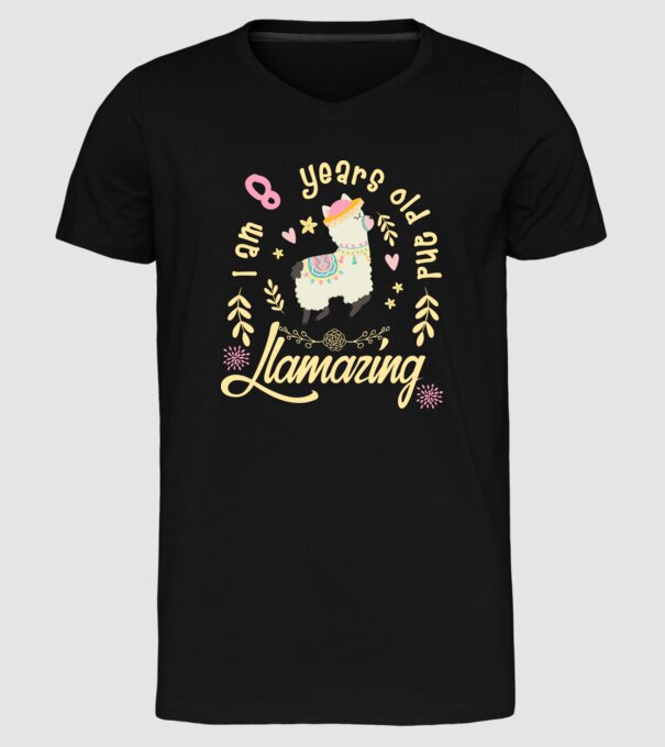 Birthday Llamazing 8 years old model negru pe tricou