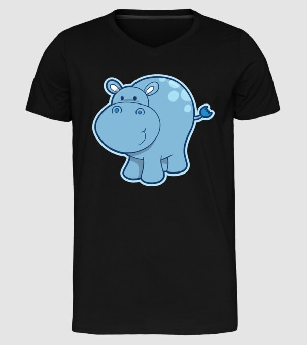 Cartoon hippo model negru pe tricou