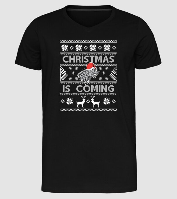 Christmas is Coming ugly sweater Game of Thrones model negru pe tricou