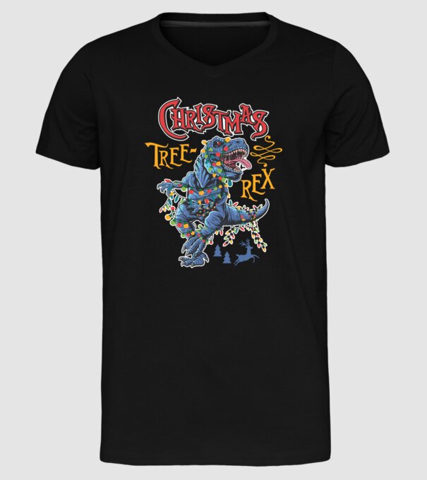 Christmas tree rex model negru pe tricou