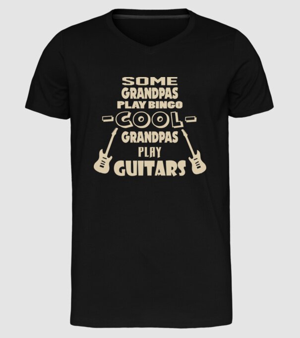 Cool grandpas play guitar model negru pe tricou