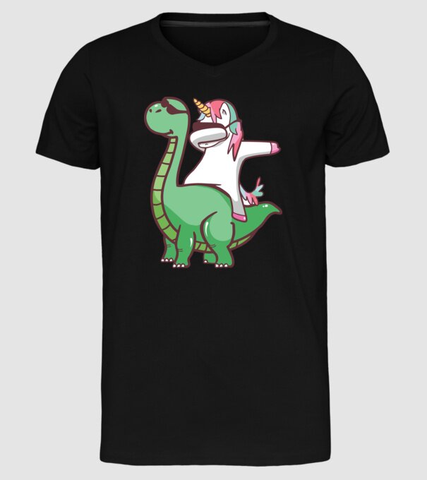 Dinozaur dabunicorn model negru pe tricou