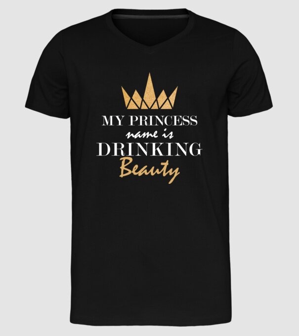 drinking beauty gold model negru pe tricou