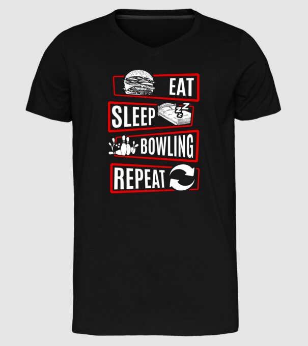 Eat sleep bowling repeat model negru pe tricou