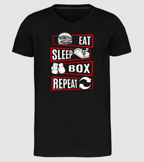 Eat sleep box repeat model negru pe tricou