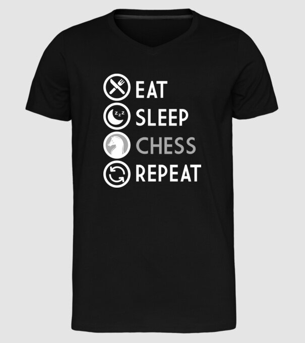 eat sleep chess model negru pe tricou