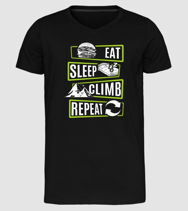 Eat sleep climb repeat model negru pe tricou