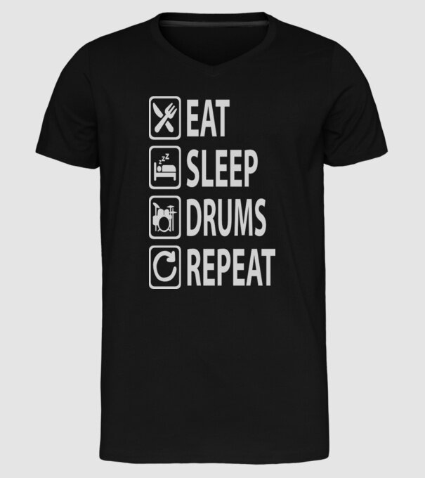 Eat Sleep Drum Repeat model negru pe tricou