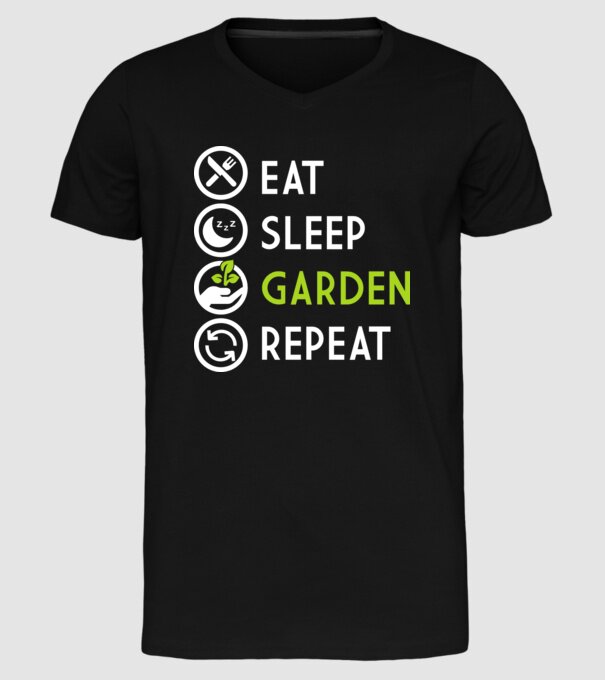 Eat sleep garden repeat model negru pe tricou