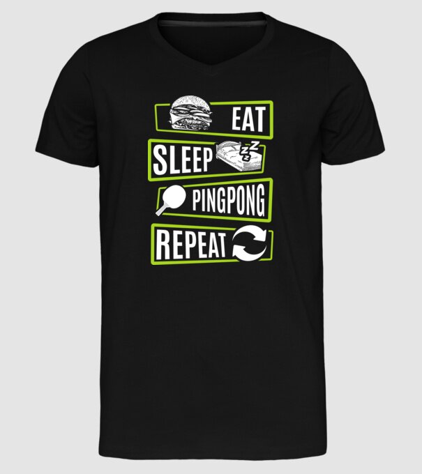 Eat sleep PING PONG repeat model negru pe tricou