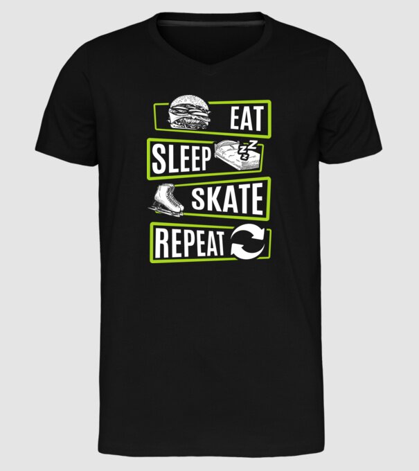 Eat sleep repeat patinaj V2 model negru pe tricou