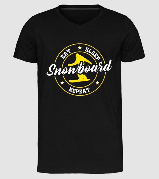 eat sleep snowboard model negru pe tricou