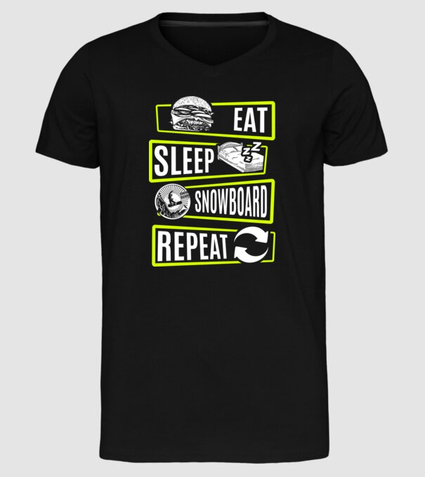 Eat sleep SNOWBOARD repeat V2 model negru pe tricou