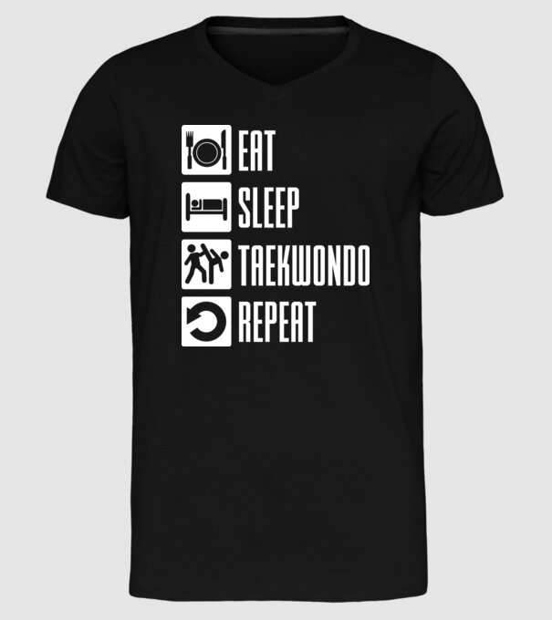 Eat sleep taekwondo model negru pe tricou