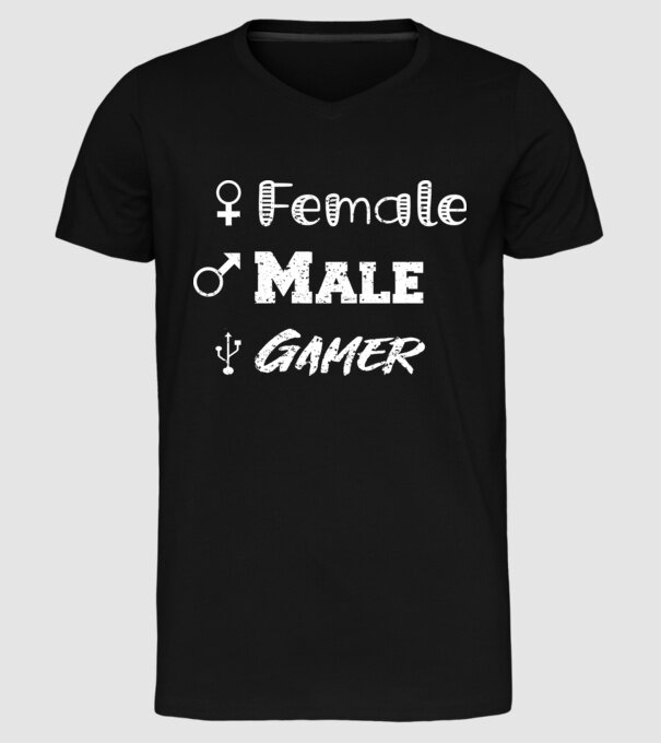Female Male Gamer model negru pe tricou