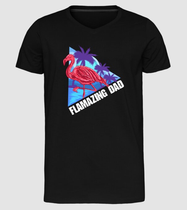 Flamingo dad model negru pe tricou