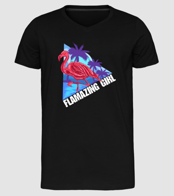 Flamingo girl model negru pe tricou