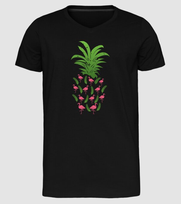 Flamingo ananas model negru pe tricou