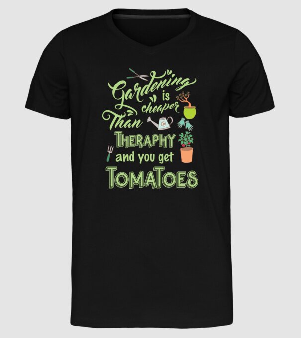 Gardening is cheaper than theraphy model negru pe tricou