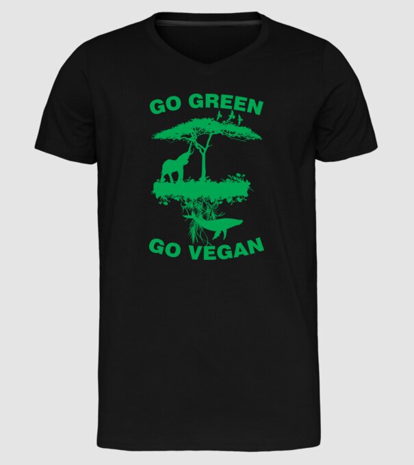 go green go vegan model negru pe tricou