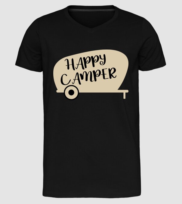 Happy camper text model negru pe tricou