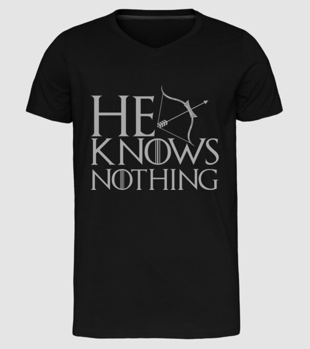 Cuplu He knows nothing model negru pe tricou