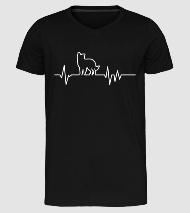 Heartbeat line Border Collie model negru pe tricou