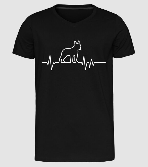Heartbeat line Boston Terrier model negru pe tricou