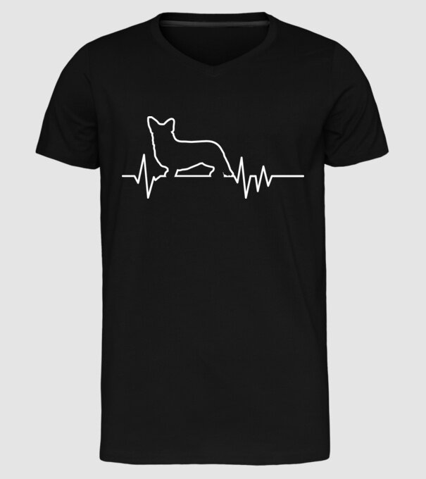 Heartbeat line Corgie model negru pe tricou