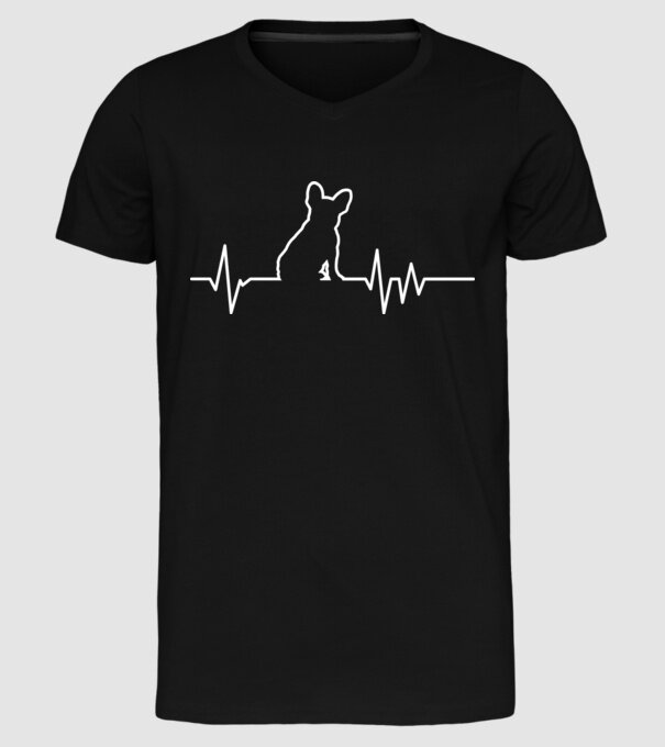 Heartbeat line Francia Bulldog model negru pe tricou
