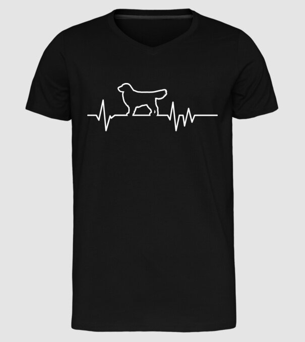 Heartbeat line Golden Retriever model negru pe tricou